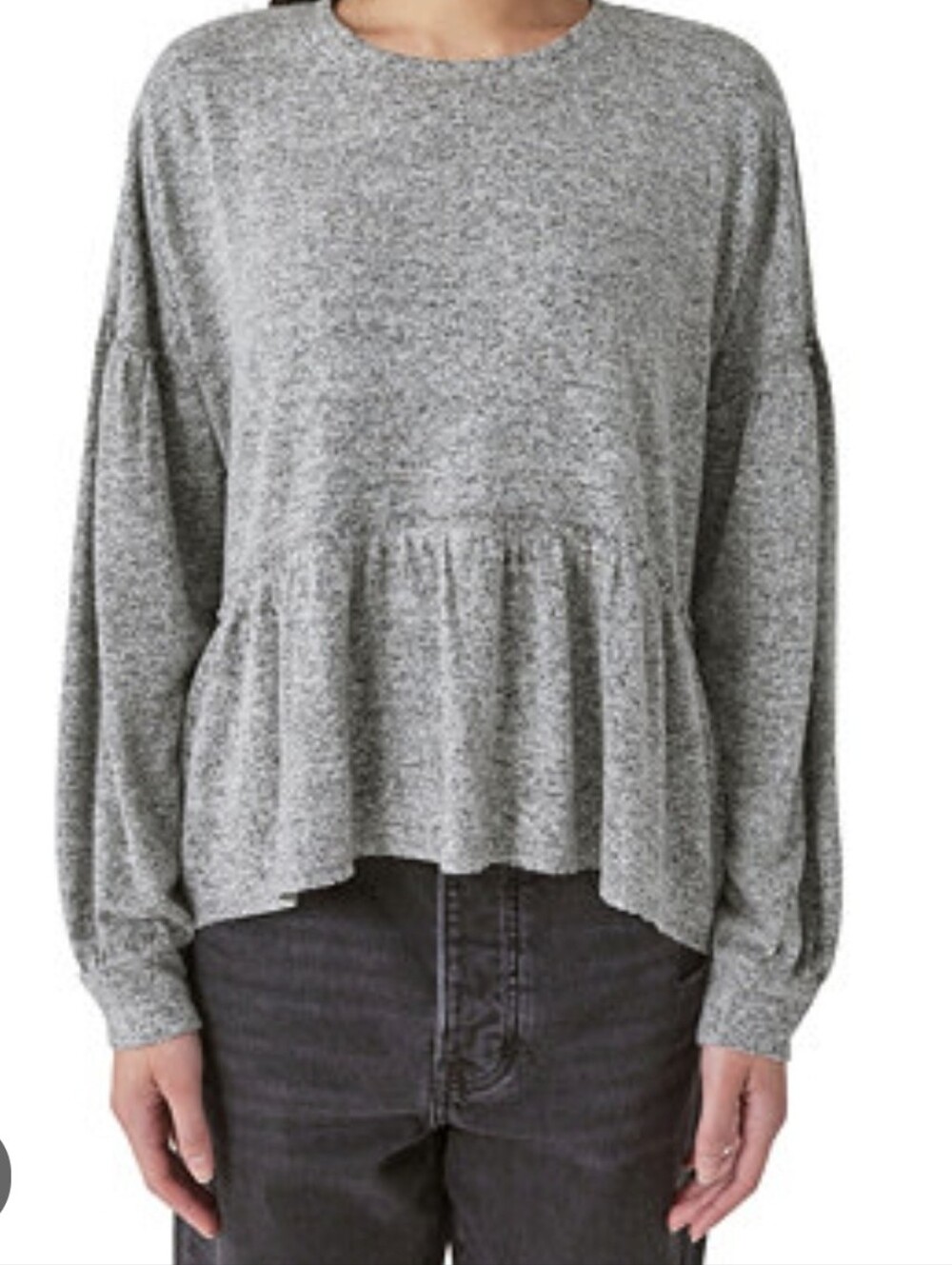 CES FEMME size Small Long Sleeve Top Pullover Baby Doll Hem Gray Made In USA